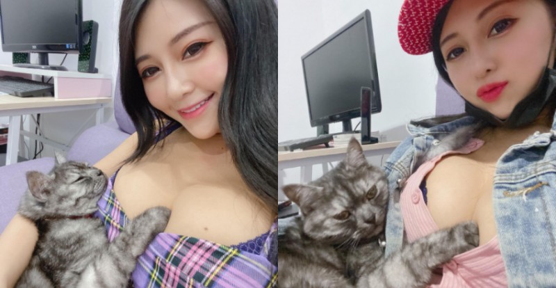 挑釁的眼神！巨乳甜心「安希」的愛貓每天爽躺人肉軟墊！