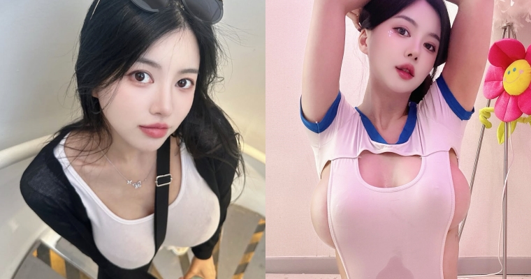 來自南韓的大歐派！氣質正妹「背帶卡溝」好害羞，想不到平常穿衣尺度更辣