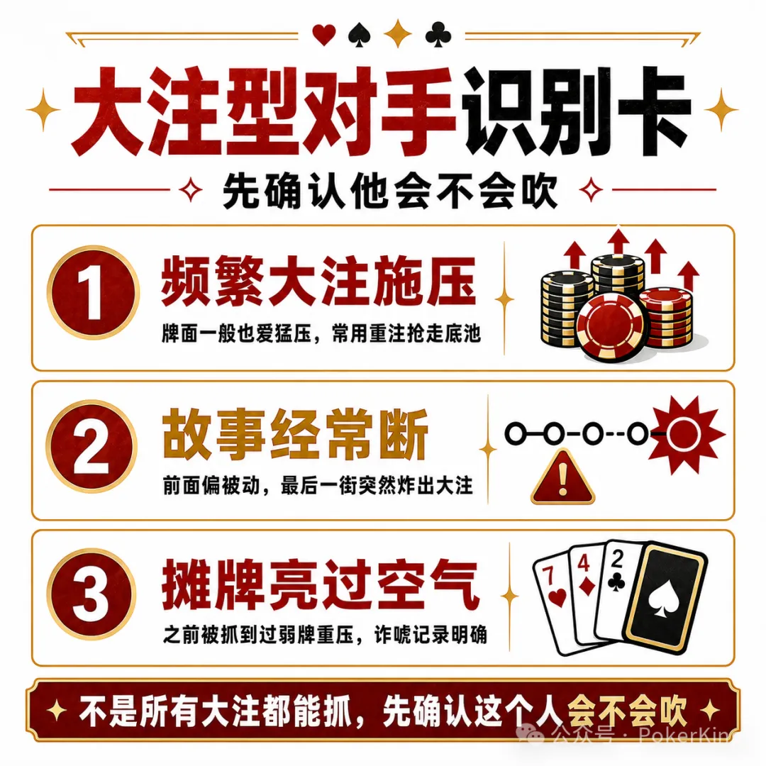 【EV扑克】牌桌上总有人拿大注压你？三步教你抓诈，别再白白弃牌
