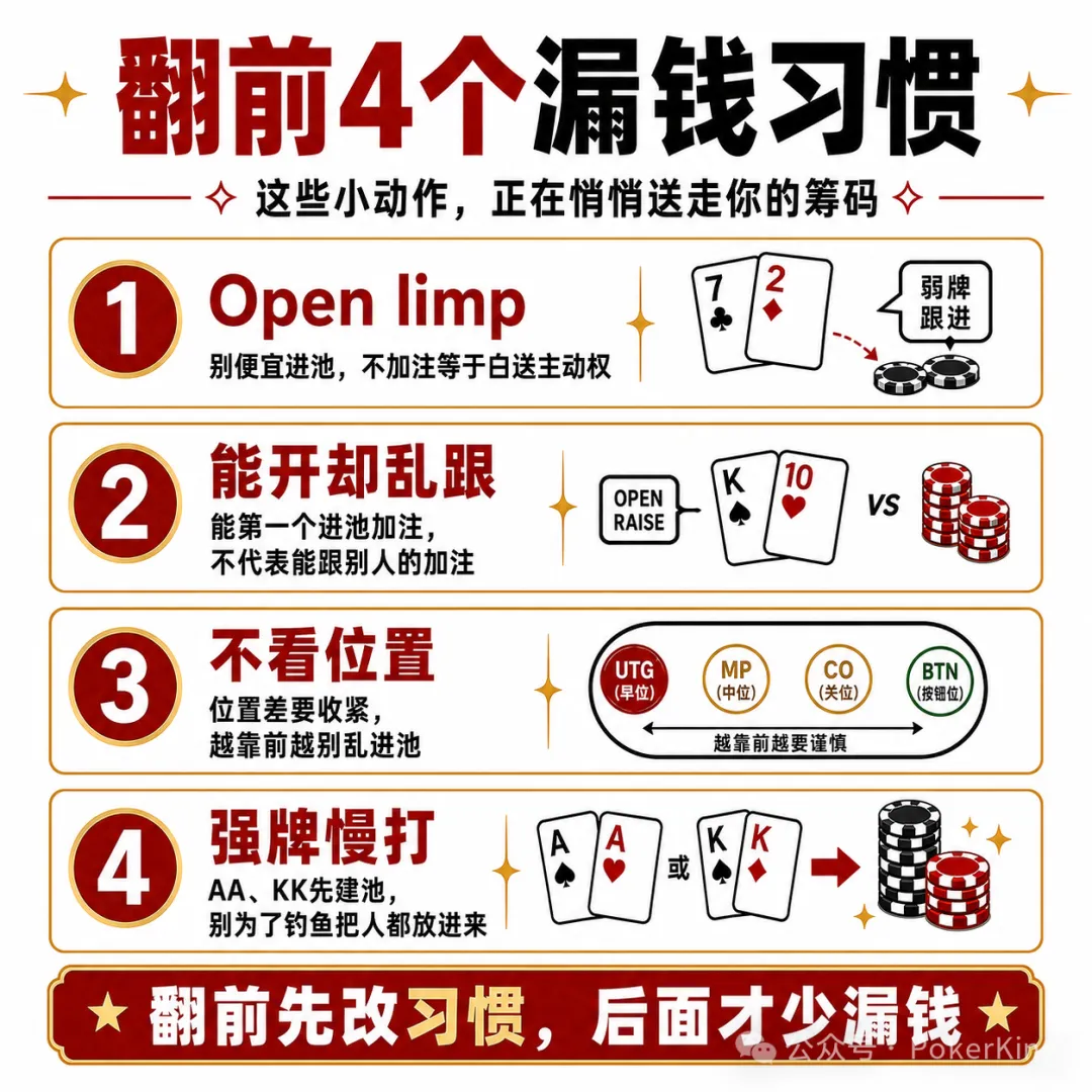 【EV扑克】翻前四个坏习惯：别再让筹码从“随手一下”里漏走